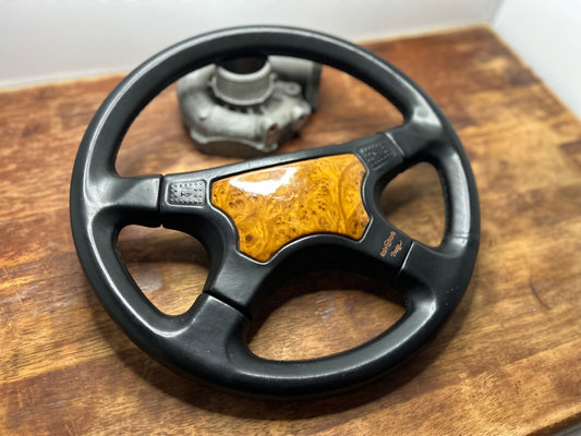 Italvolanti Prestige Leather Steering Wheel - Black / Woodgrain