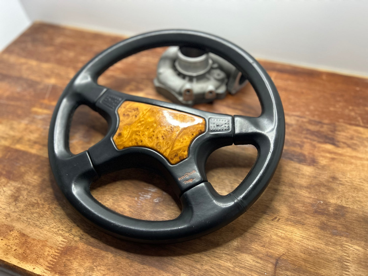 Italvolanti Prestige Leather Steering Wheel - Black / Woodgrain
