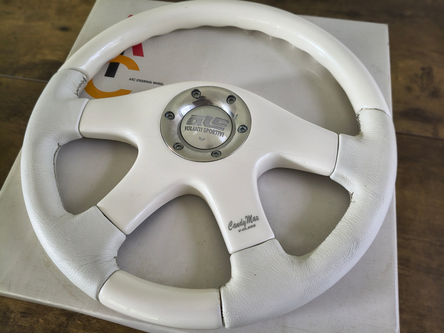 ATC Candy Max White Wood / Leather Steering Wheel 360mm - White Pearl