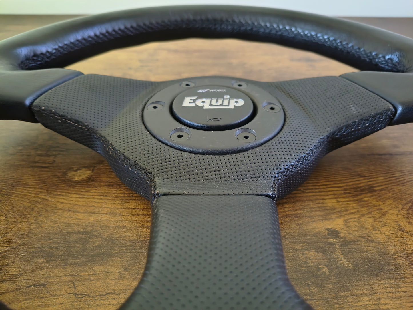 Work Equip Leather Steering & Wheel Horn Button - Black / Silver