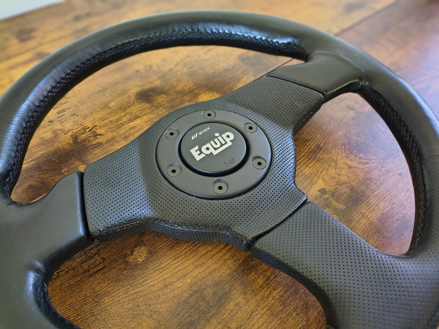 Work Equip Leather Steering & Wheel Horn Button - Black / Silver