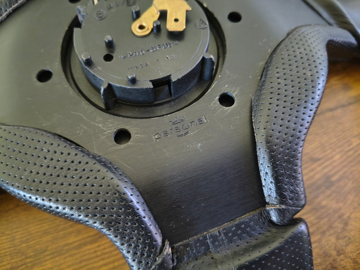 Work Equip Leather Steering & Wheel Horn Button - Black / Silver