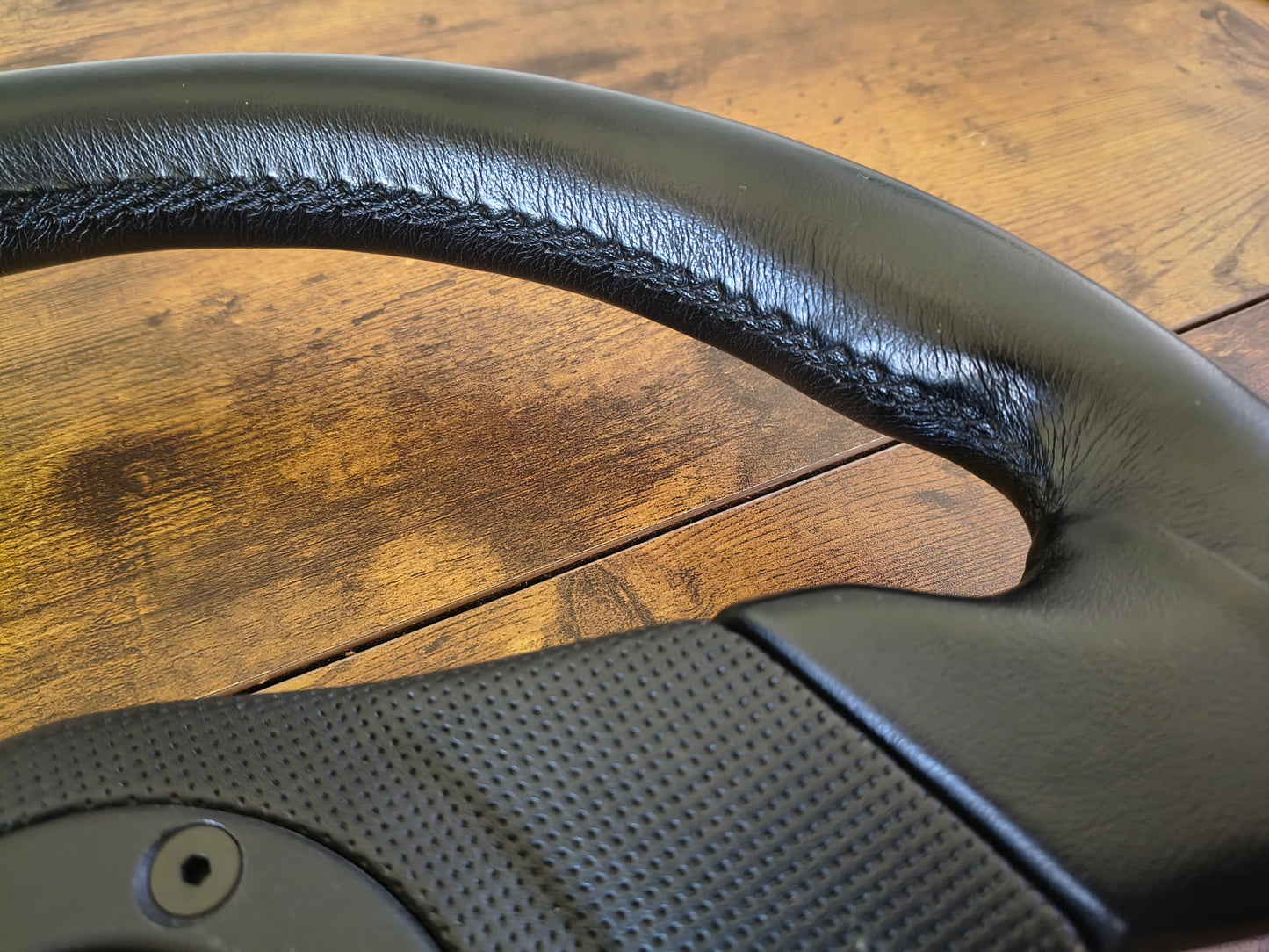 Work Equip Leather Steering & Wheel Horn Button - Black / Silver