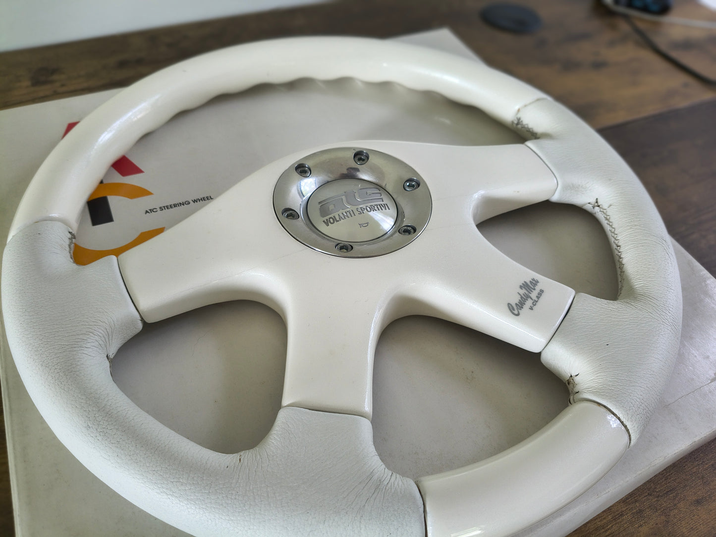 ATC Candy Max White Wood / Leather Steering Wheel 360mm - White Pearl
