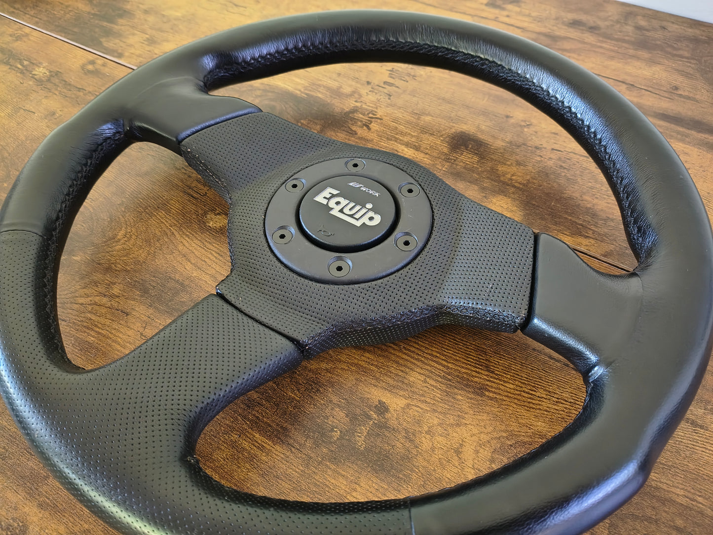 Work Equip Leather Steering & Wheel Horn Button - Black / Silver