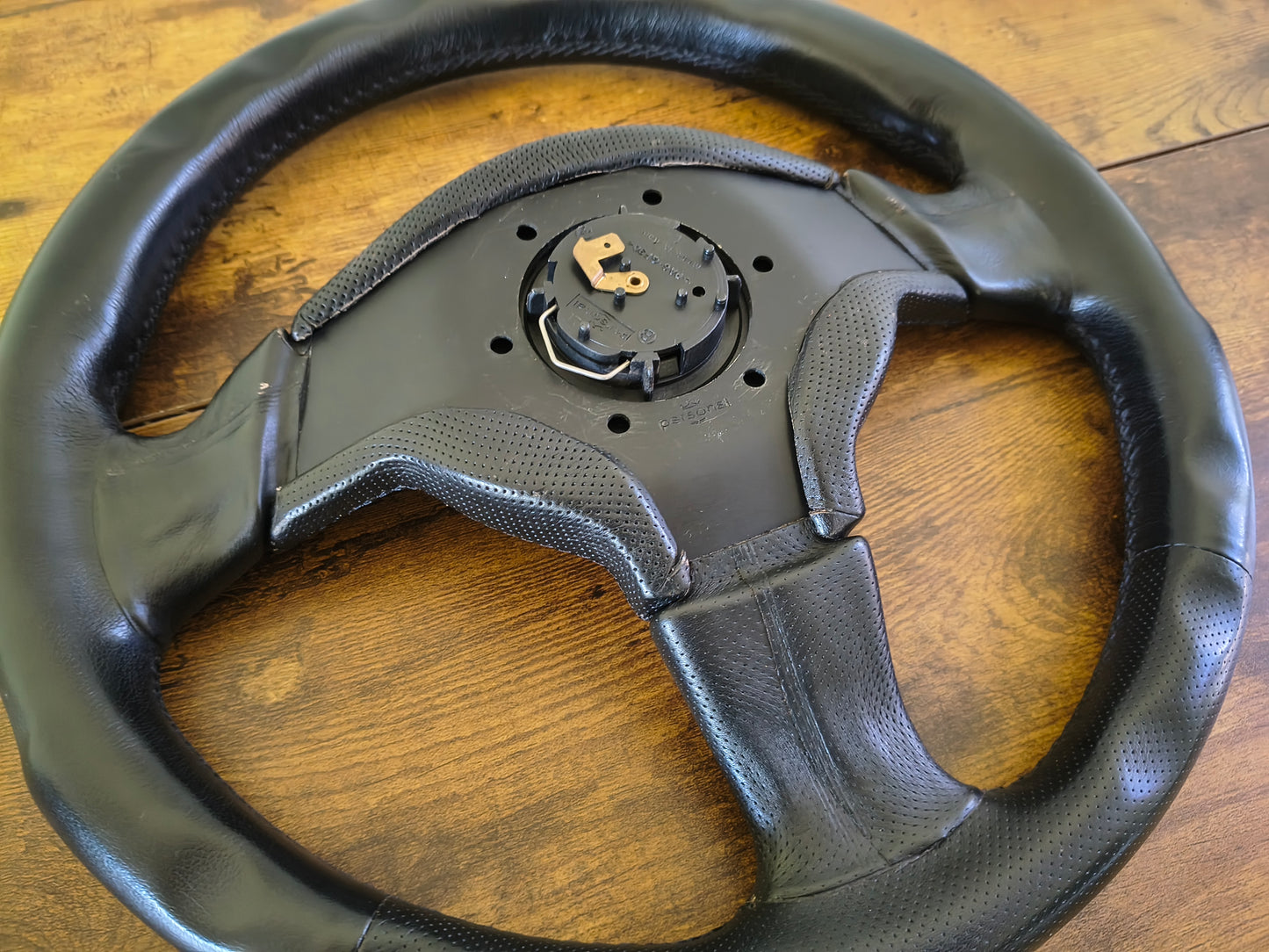 Work Equip Leather Steering & Wheel Horn Button - Black / Silver