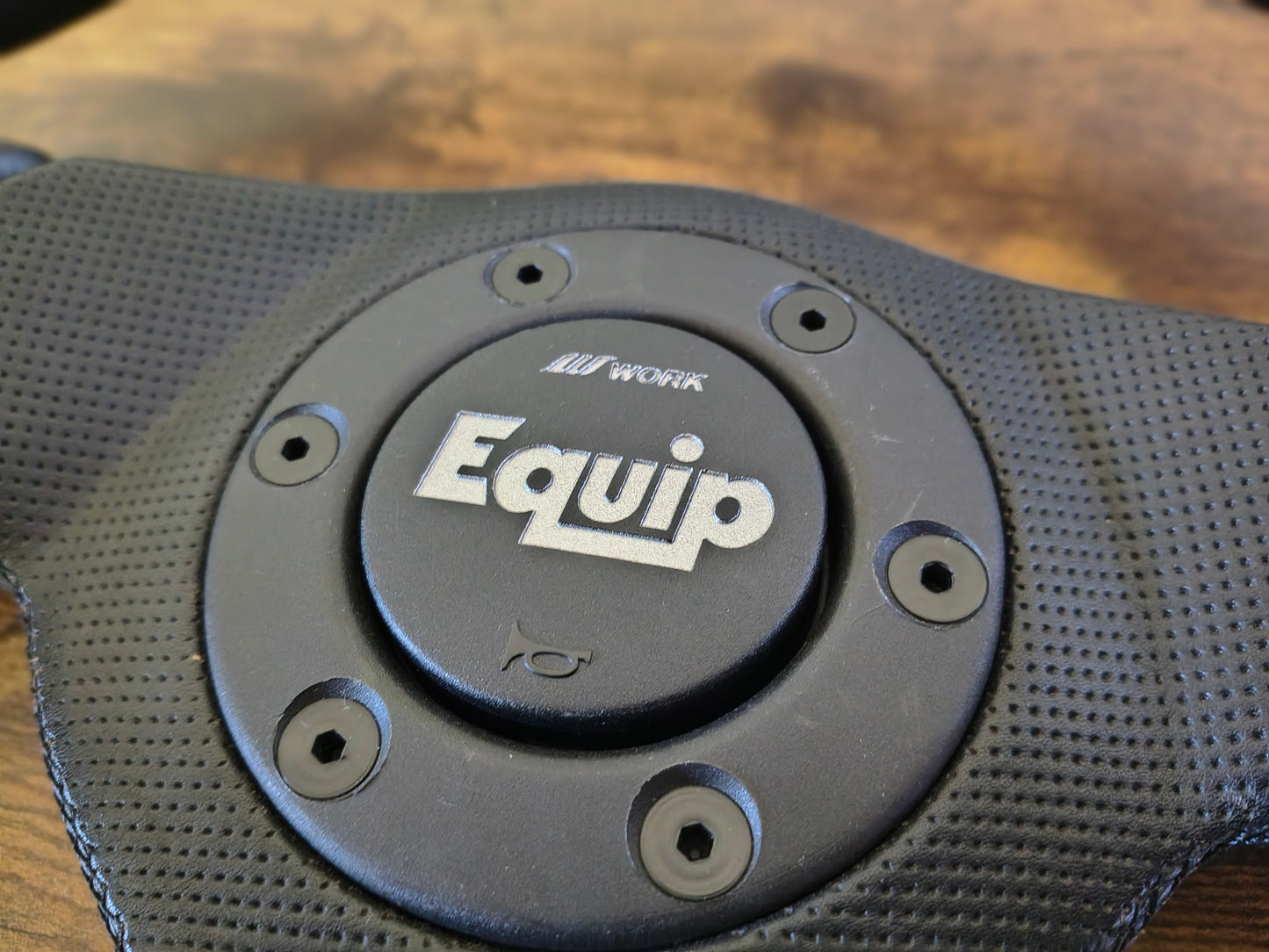 Work Equip Leather Steering & Wheel Horn Button - Black / Silver