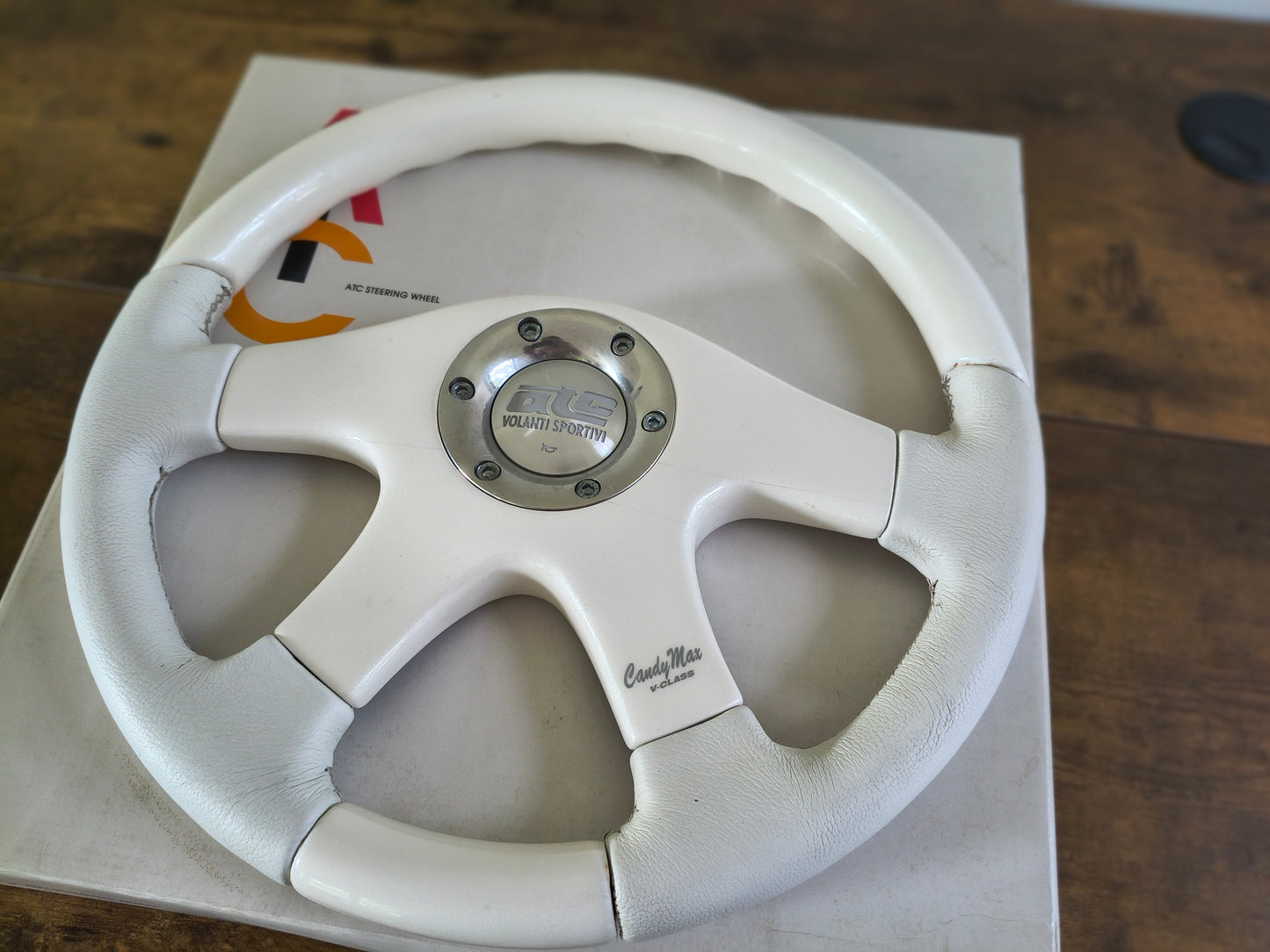 ATC Candy Max White Wood / Leather Steering Wheel 360mm - White Pearl