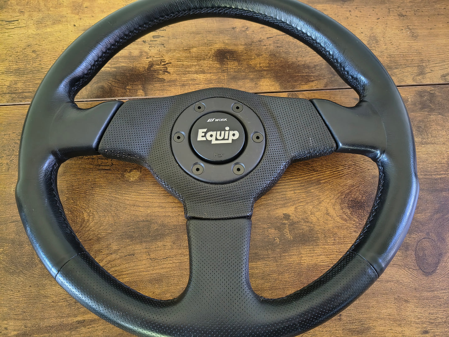 Work Equip Leather Steering & Wheel Horn Button - Black / Silver