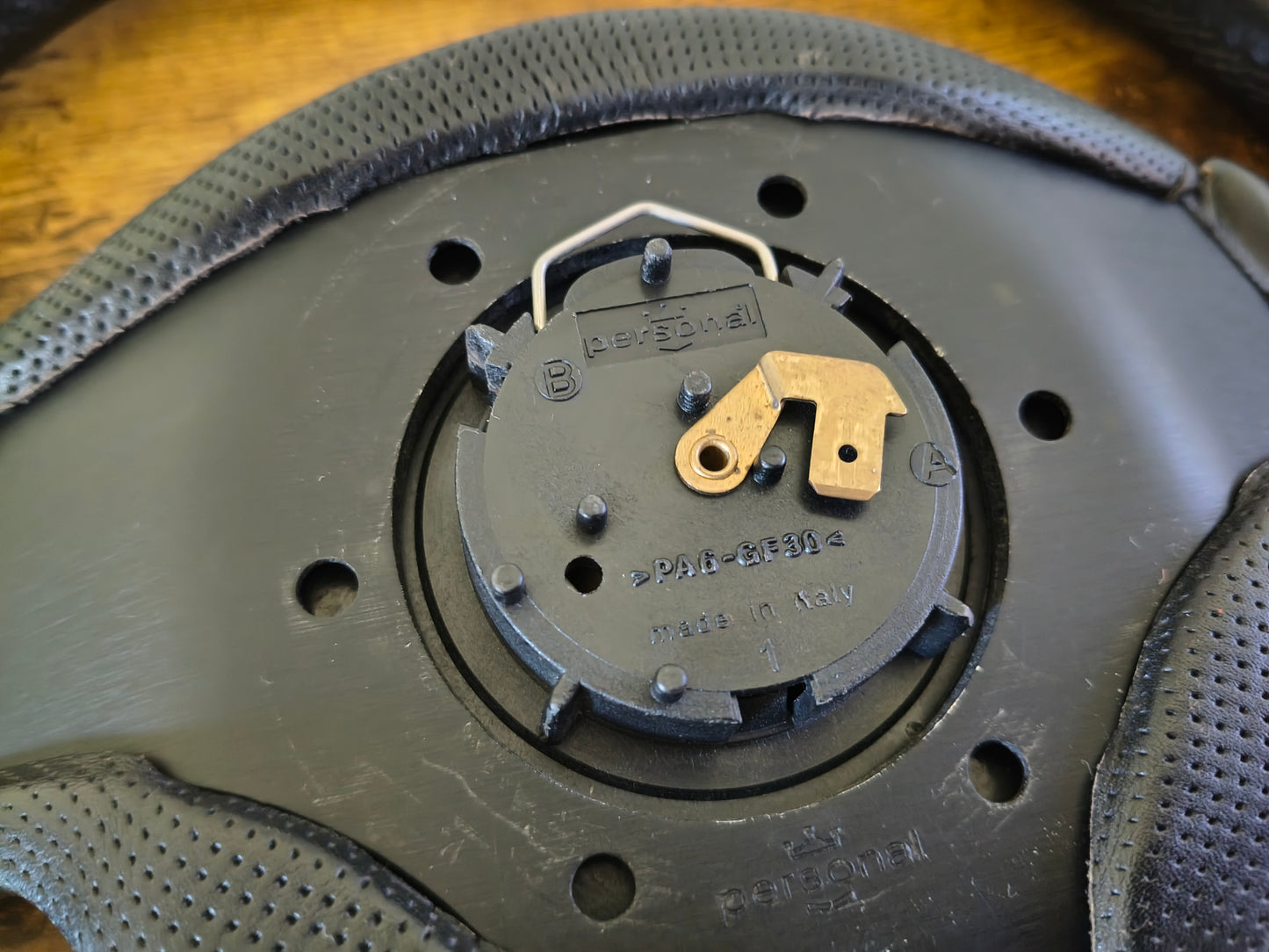 Work Equip Leather Steering & Wheel Horn Button - Black / Silver