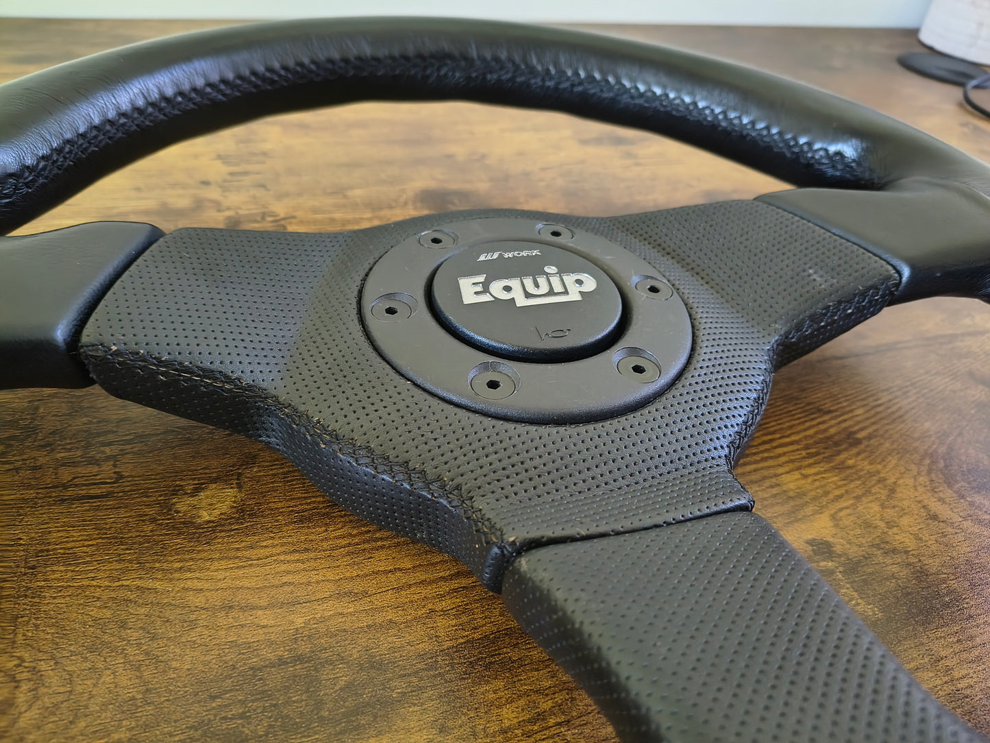 Work Equip Leather Steering & Wheel Horn Button - Black / Silver