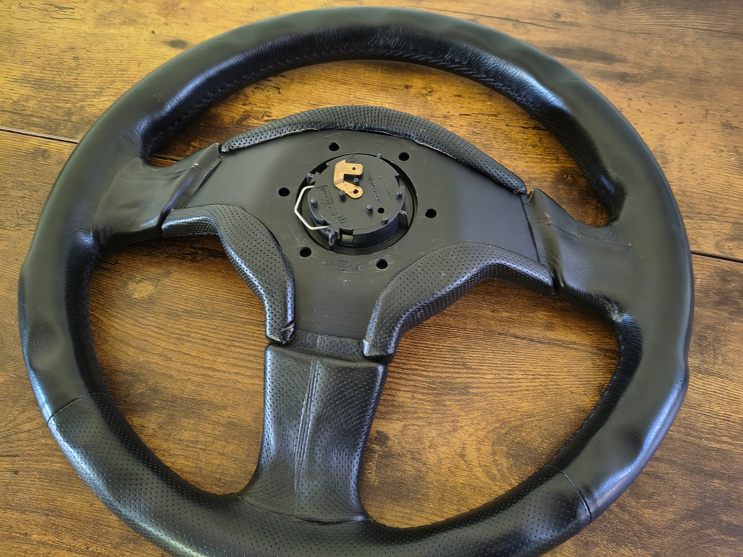 Work Equip Leather Steering & Wheel Horn Button - Black / Silver