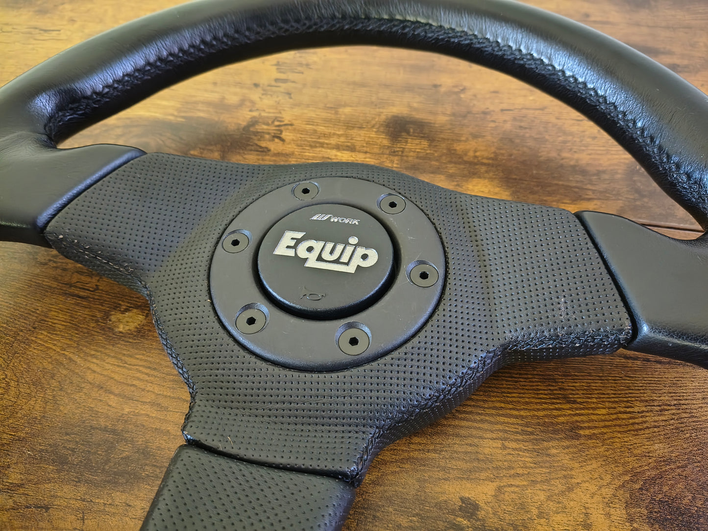 Work Equip Leather Steering & Wheel Horn Button - Black / Silver