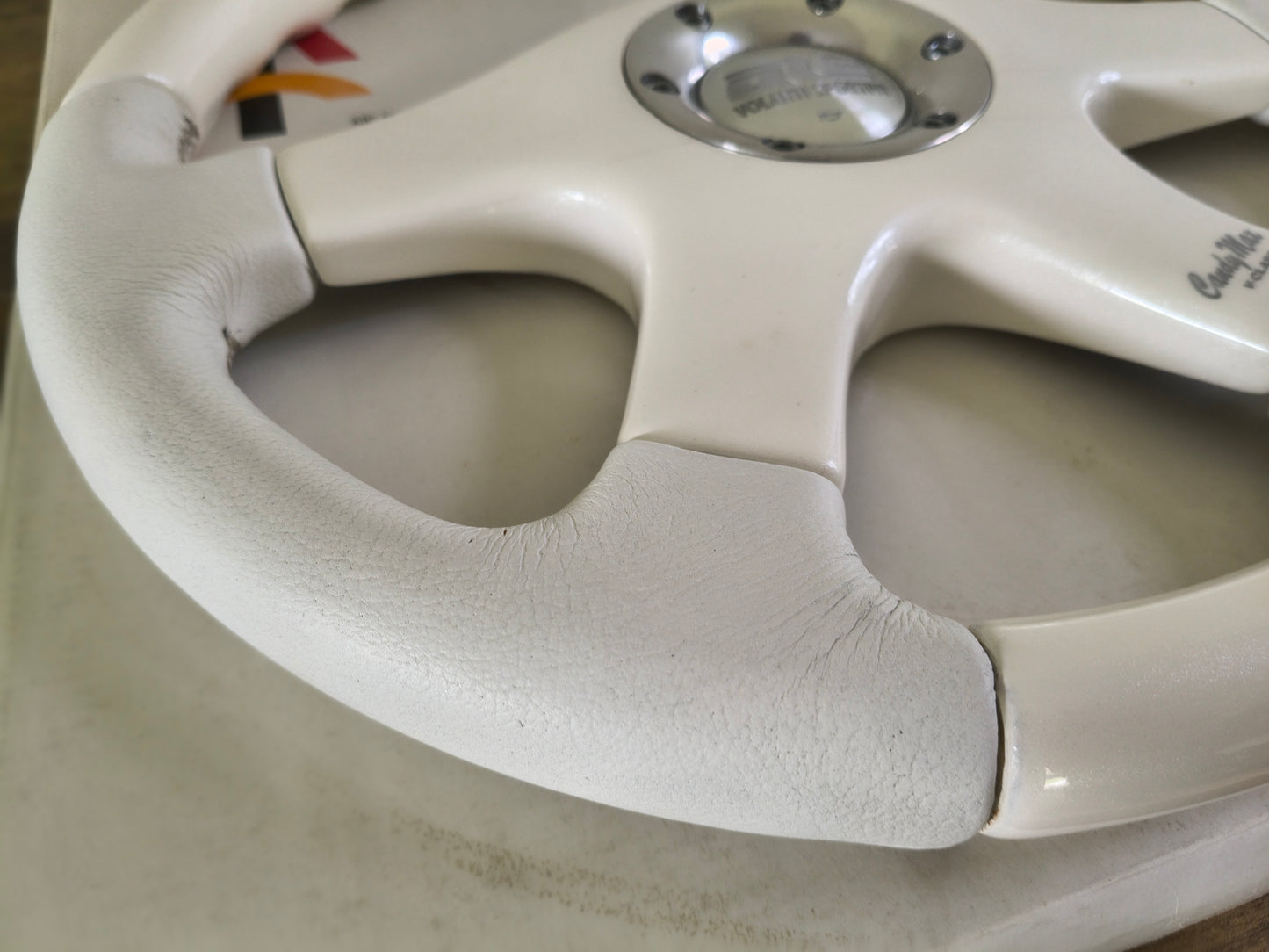 ATC Candy Max White Wood / Leather Steering Wheel 360mm - White Pearl