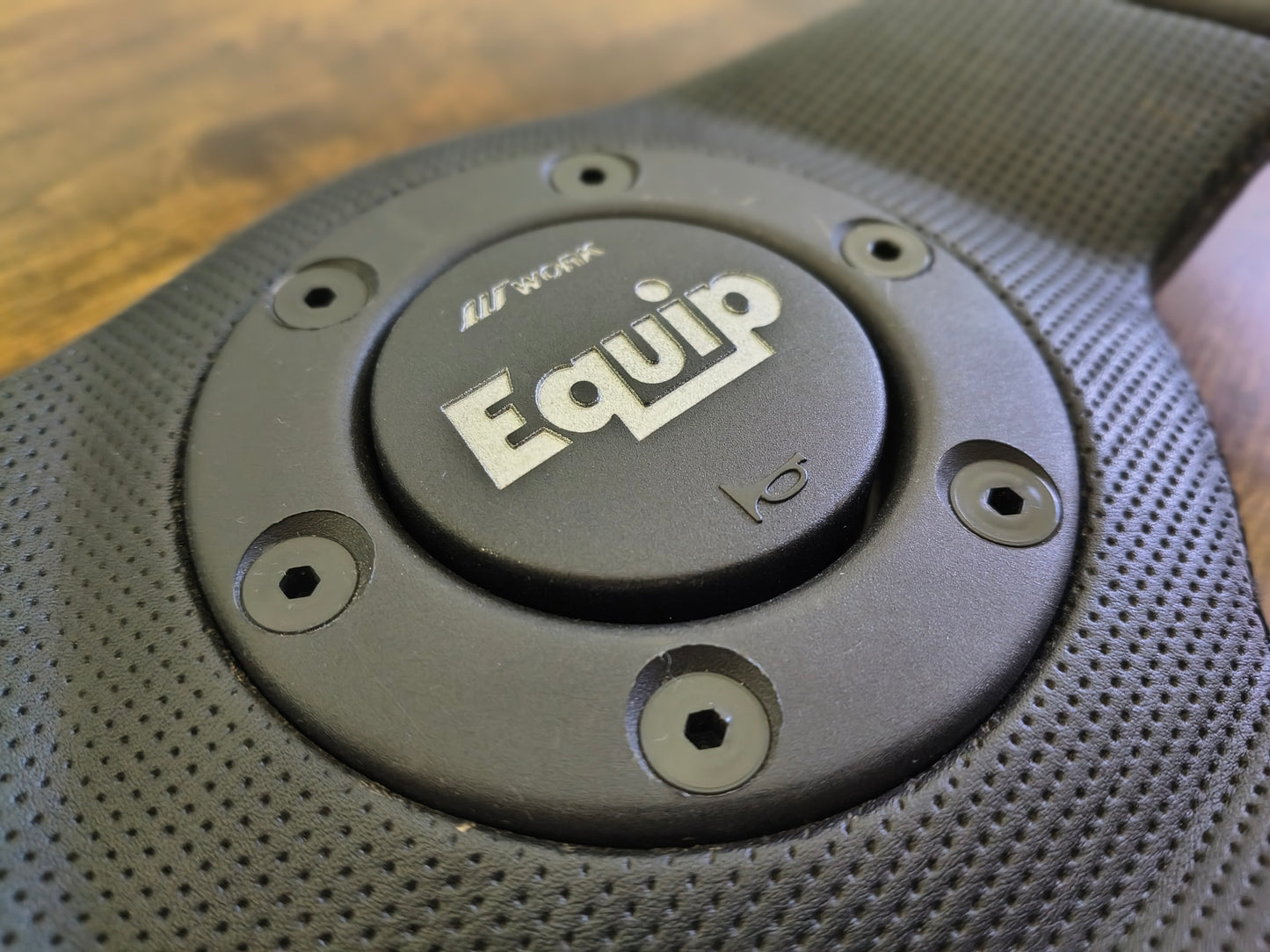 Work Equip Leather Steering & Wheel Horn Button - Black / Silver