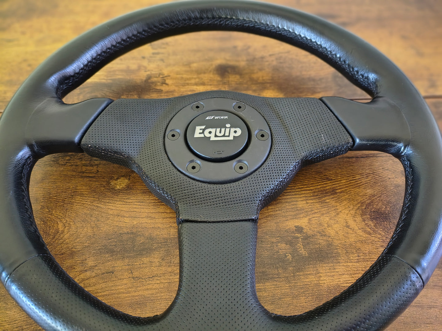 Work Equip Leather Steering & Wheel Horn Button - Black / Silver