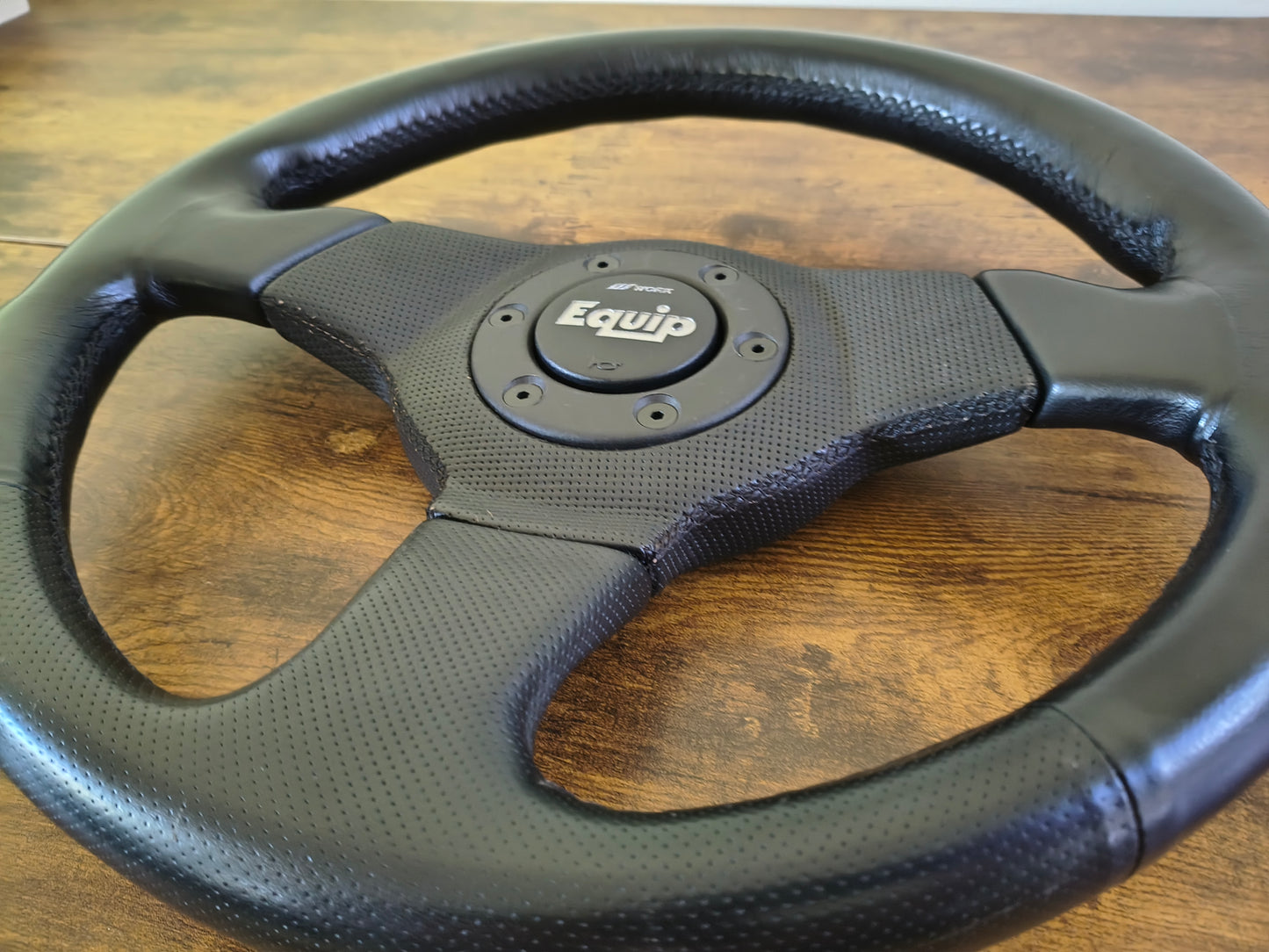 Work Equip Leather Steering & Wheel Horn Button - Black / Silver